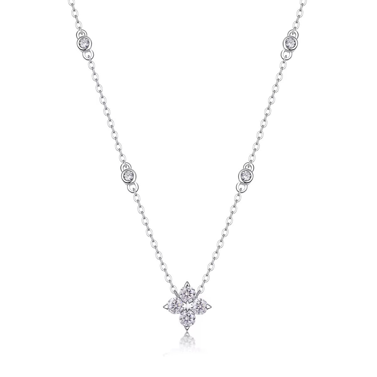 Four stone moissanaite necklace with stoned chain