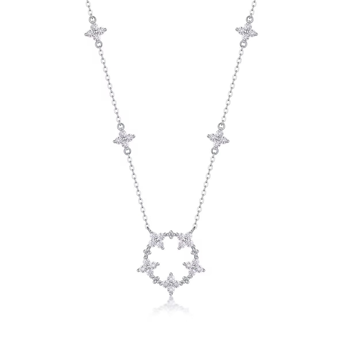 Round four stone pendant and chain moissanaite necklace