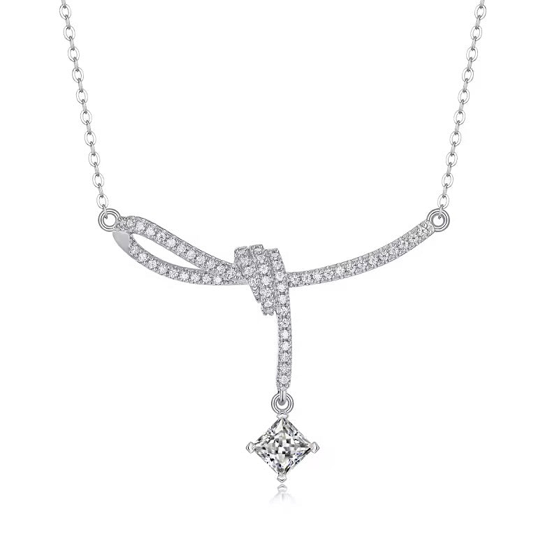 Wrap and drop square moissanaite necklace