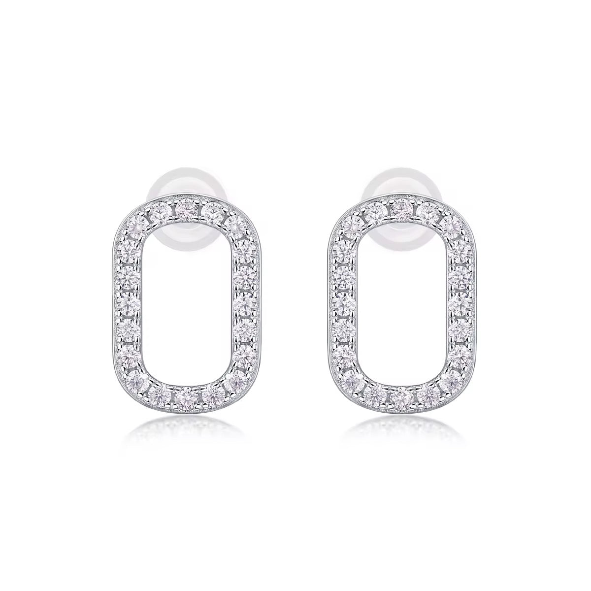 Open rounded rectangle moissanaite earrings