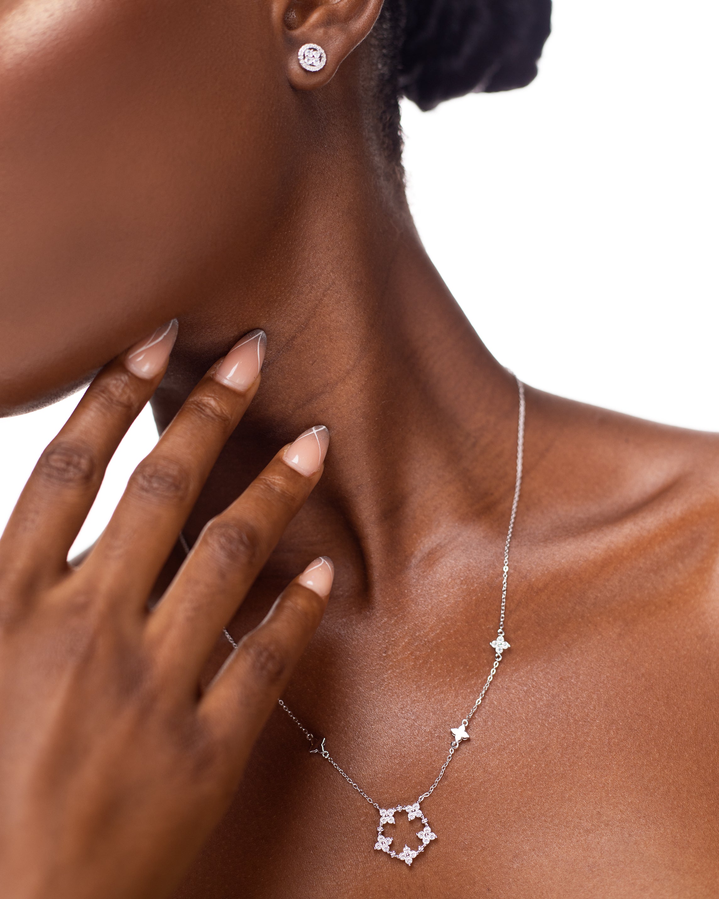 Round four stone pendant and chain moissanaite necklace