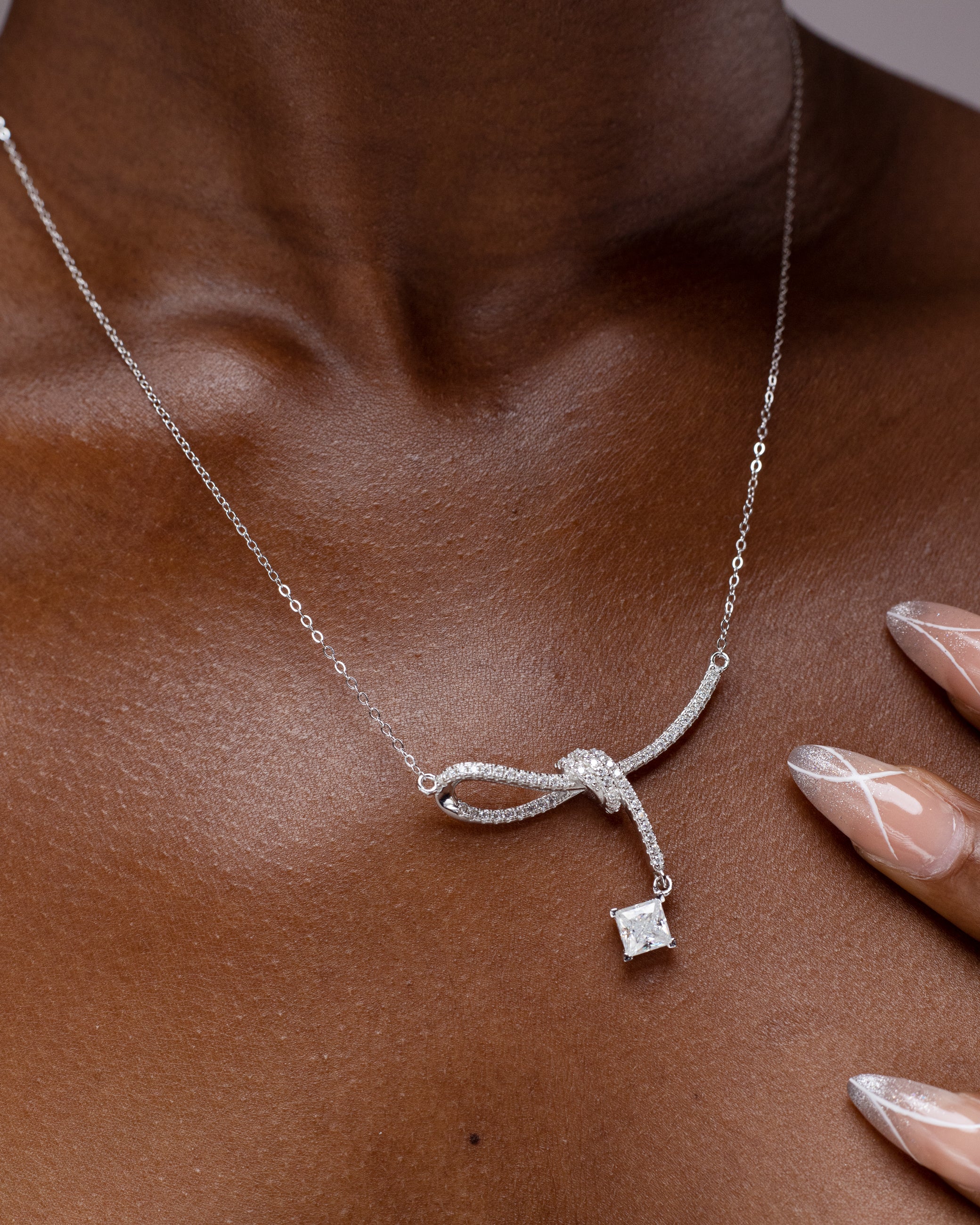 Wrap and drop square moissanaite necklace