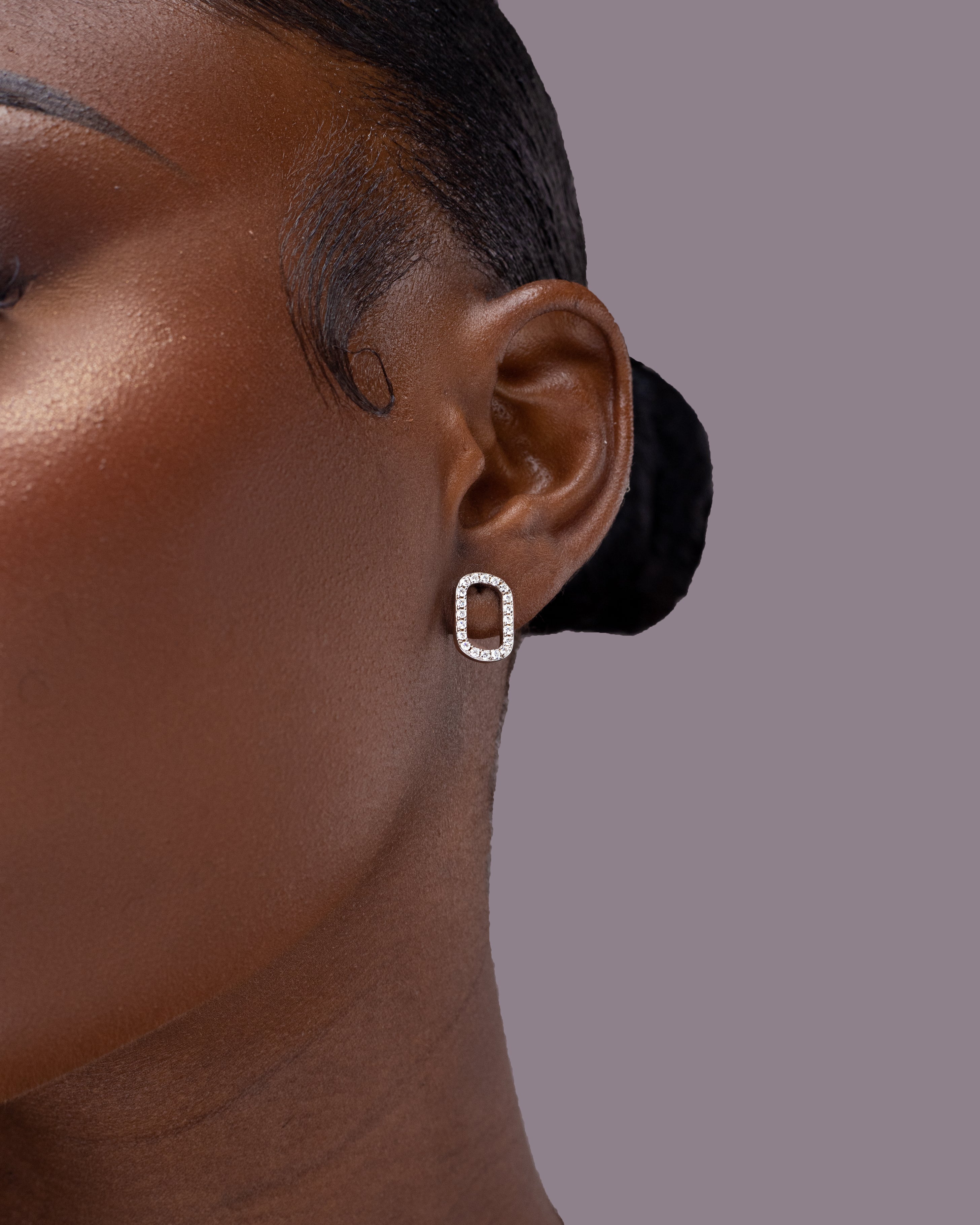 Open rounded rectangle moissanaite earrings